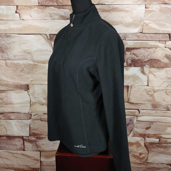 Eddie Bauer EB Sport Womens L Black Fleece Quarter Zip Pullover Jacket Back Zip - Picture 3 of 9